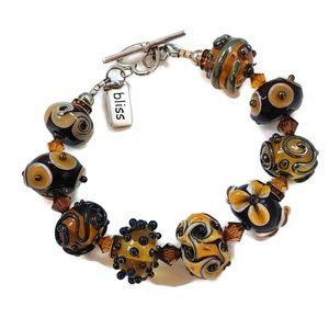 Glass Lamp-work Bead Bracelet with Sterling Clasp